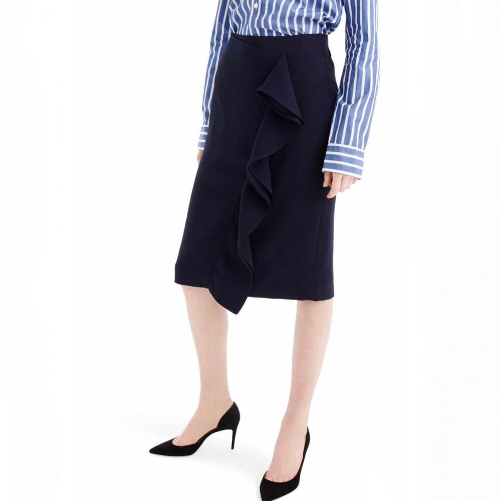 J.Crew Navy Pencil Skirt with Ruffle
